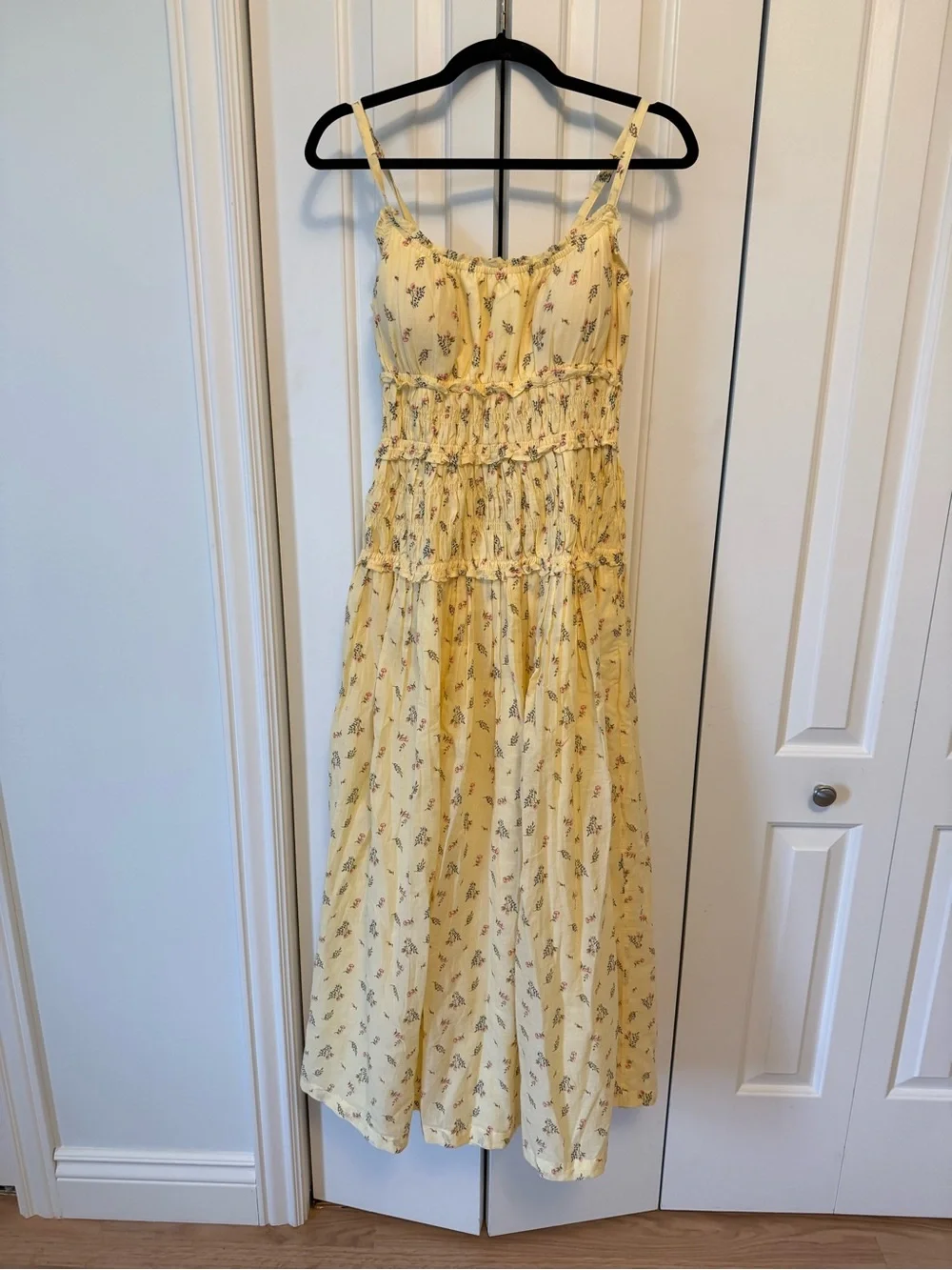 Abercrombie Bra-Free Smocked Drop-Waist Maxi Dress yellow
